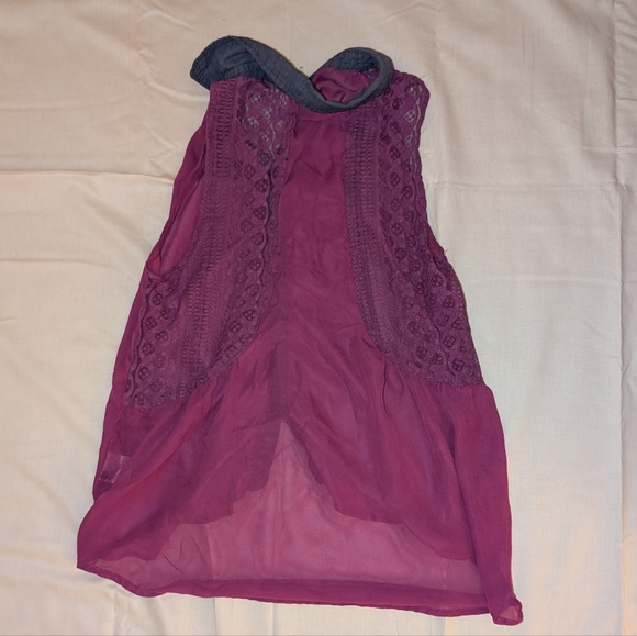 Women's Sleeveless Sheer Top - Fuchsia and Denim - Picture 3 of 4